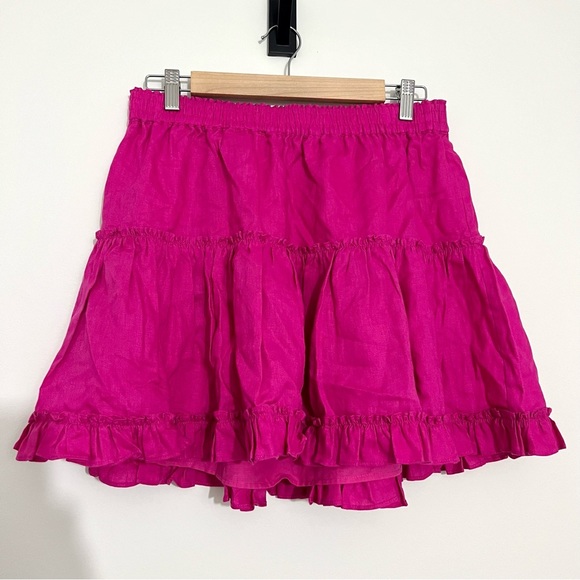 Hill House 100% Linen The Paz Skirt, Begoniaville Pink, Valentine’s Day Ruffle - Picture 3 of 10